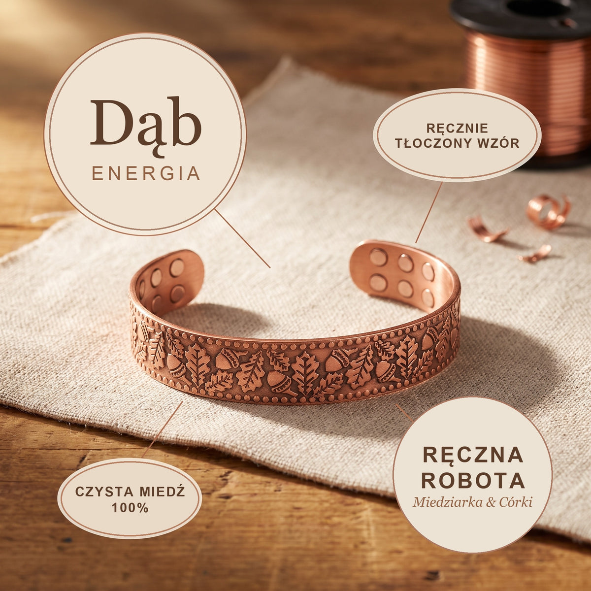 Bransoletka Miedziana Dąb, energia miedzi