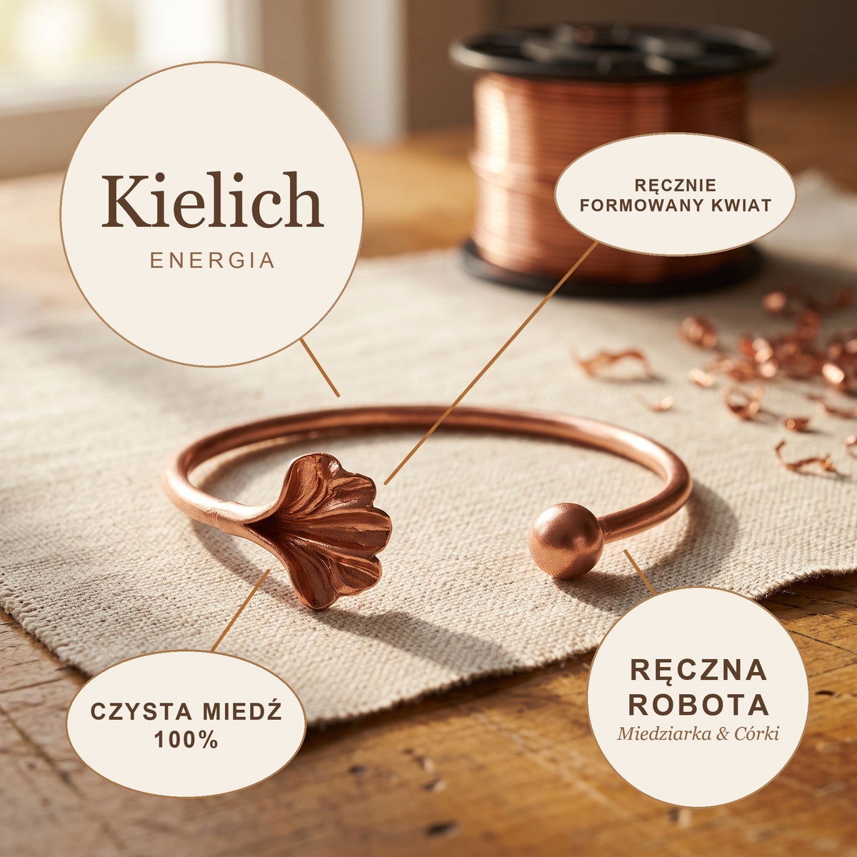 Bransoletka Miedziana Kielich, energia miedzi
