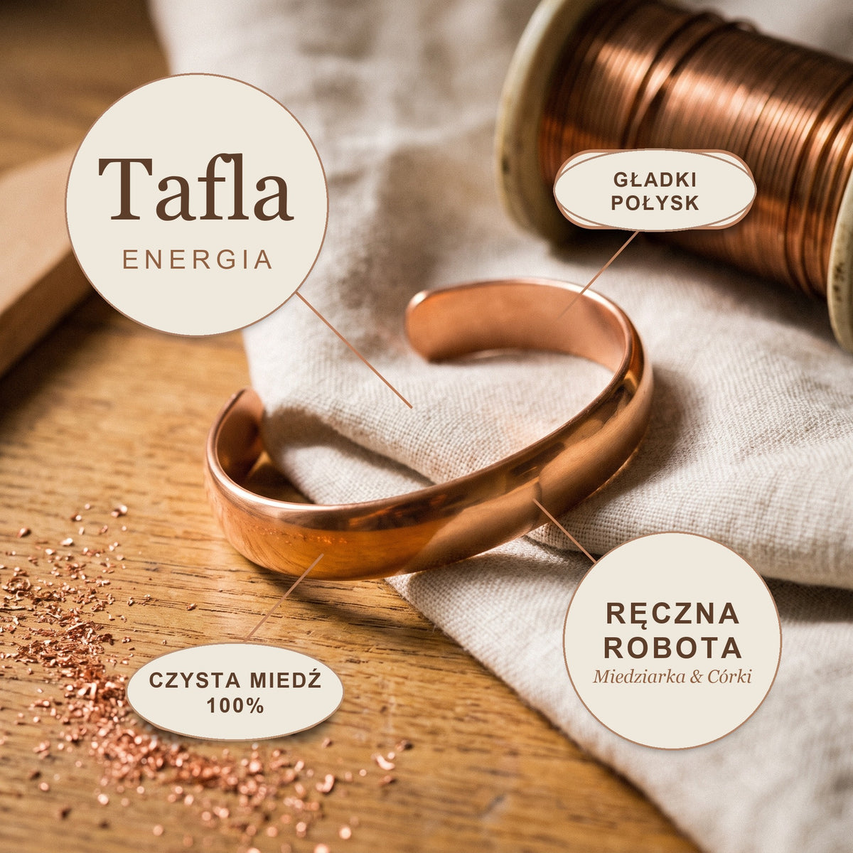 Bransoletka Miedziana Tafla, energia miedzi