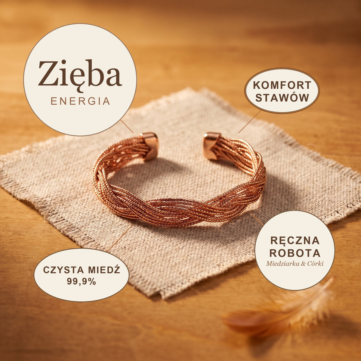 Bransoletka Miedziana Zięba, energia miedzi
