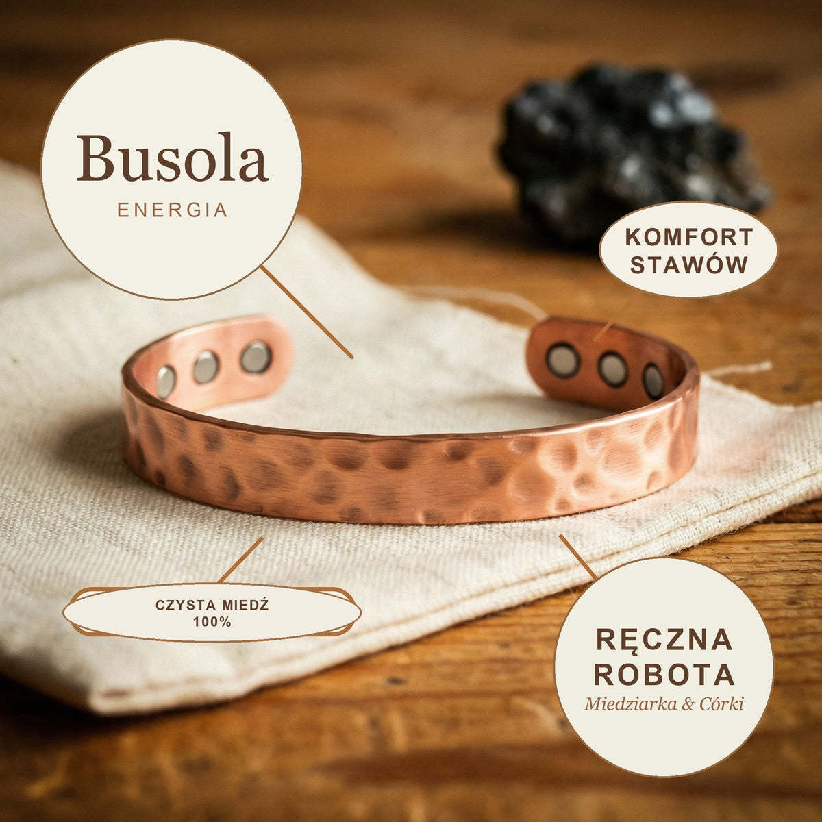 Bransoletka Miedziana Busola, energia miedzi
