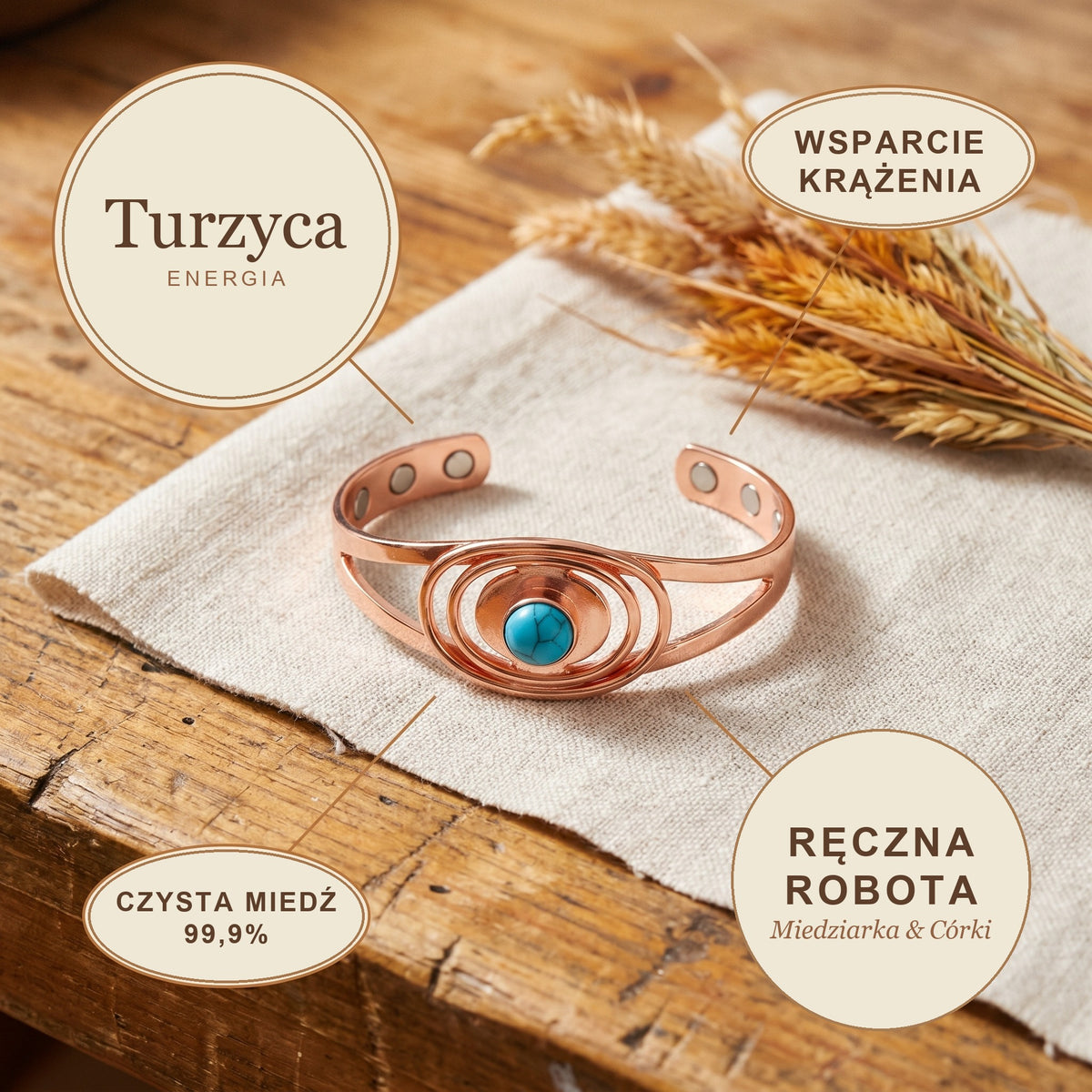 Bransoletka Miedziana Turzyca, energia miedzi
