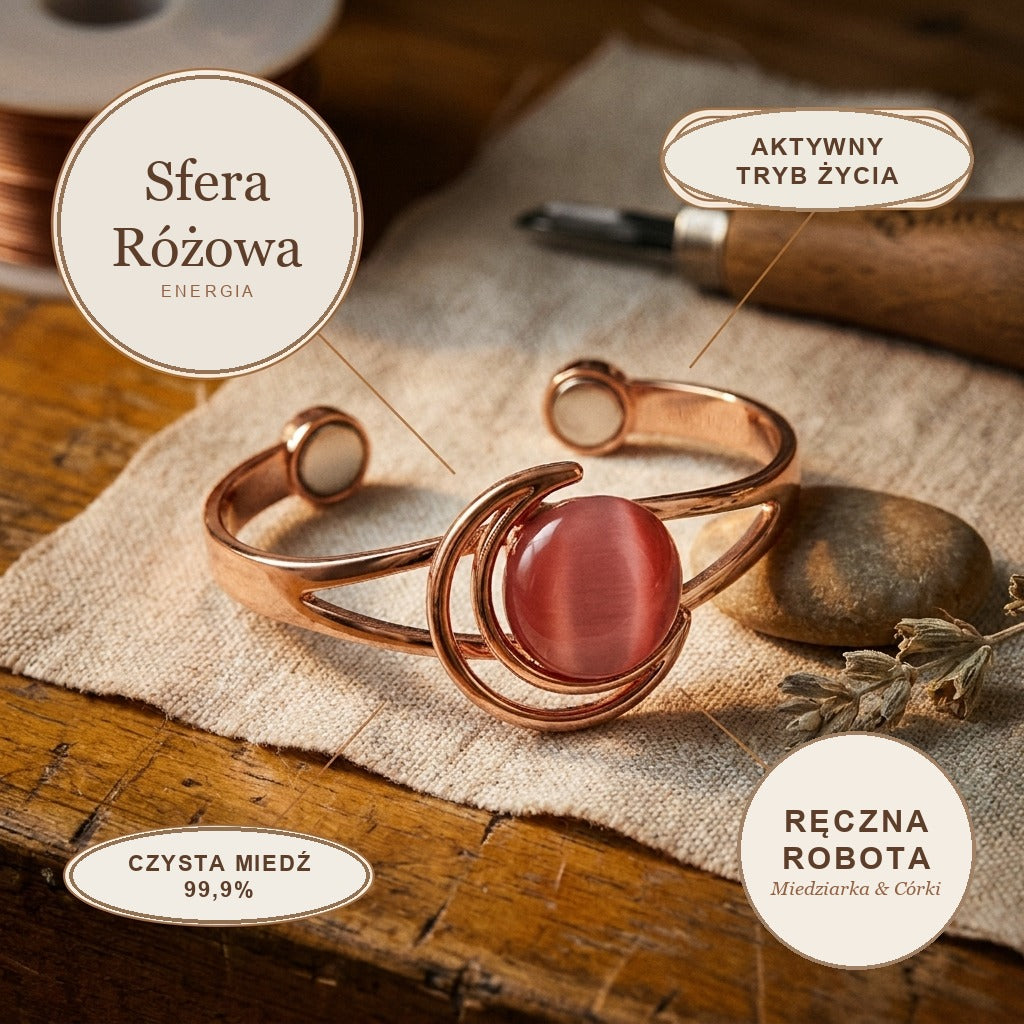 Bransoletka Miedziana Sfera Różowa, energia miedzi