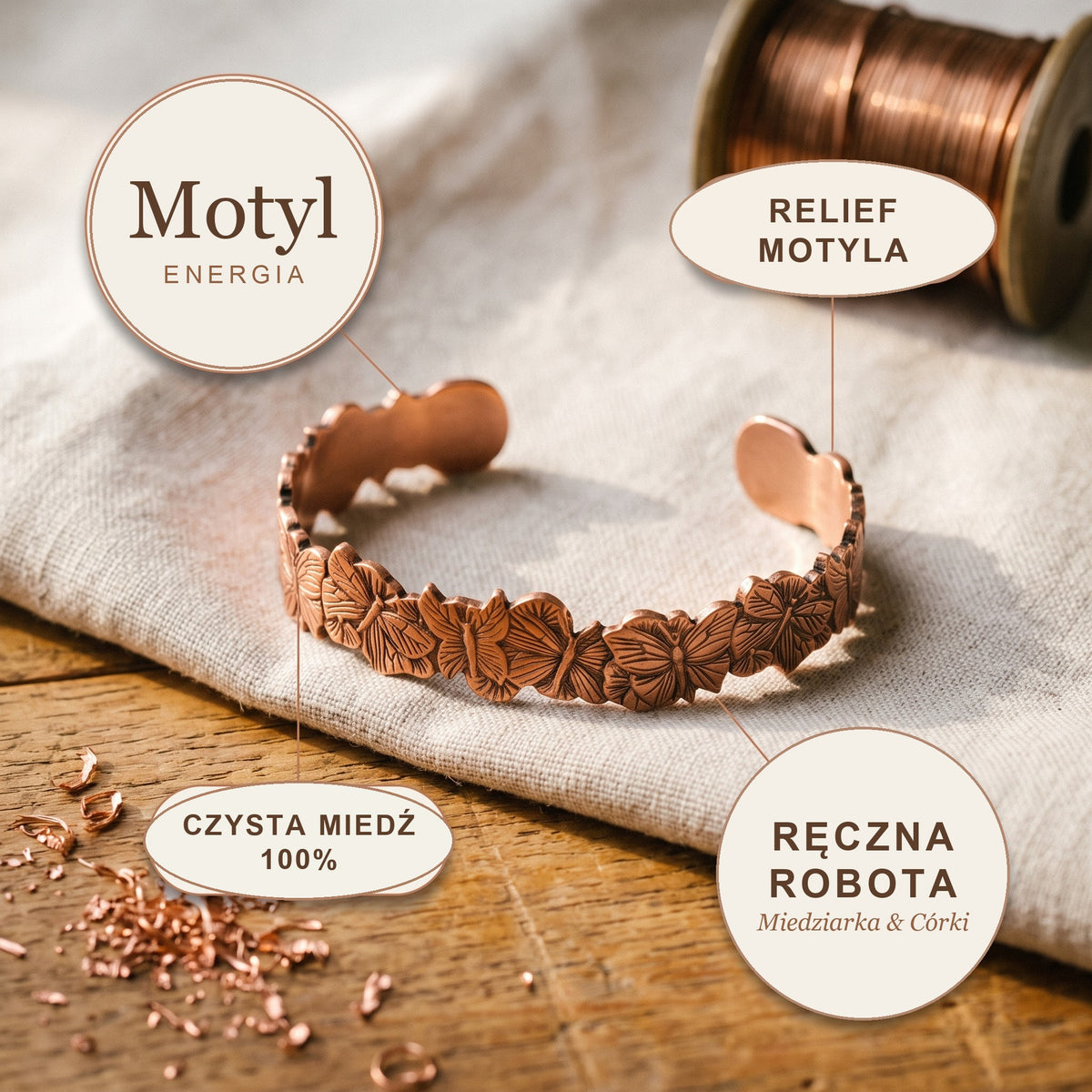 Bransoletka Miedziana Motyl, energia miedzi