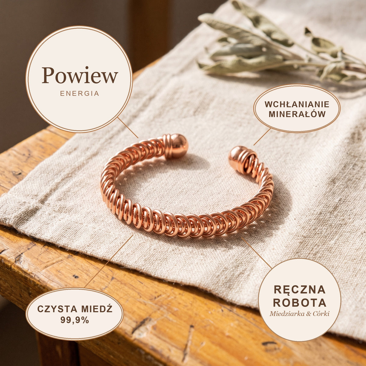 Bransoletka Miedziana Powiew, energia miedzi