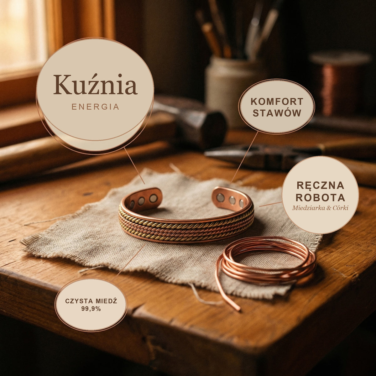 Bransoletka Miedziana Kuźnia, energia miedzi