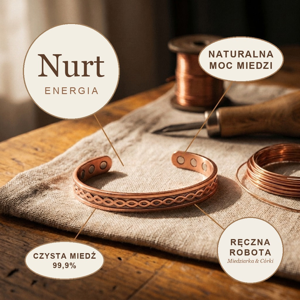 Bransoletka Miedziana Nurt, energia miedzi