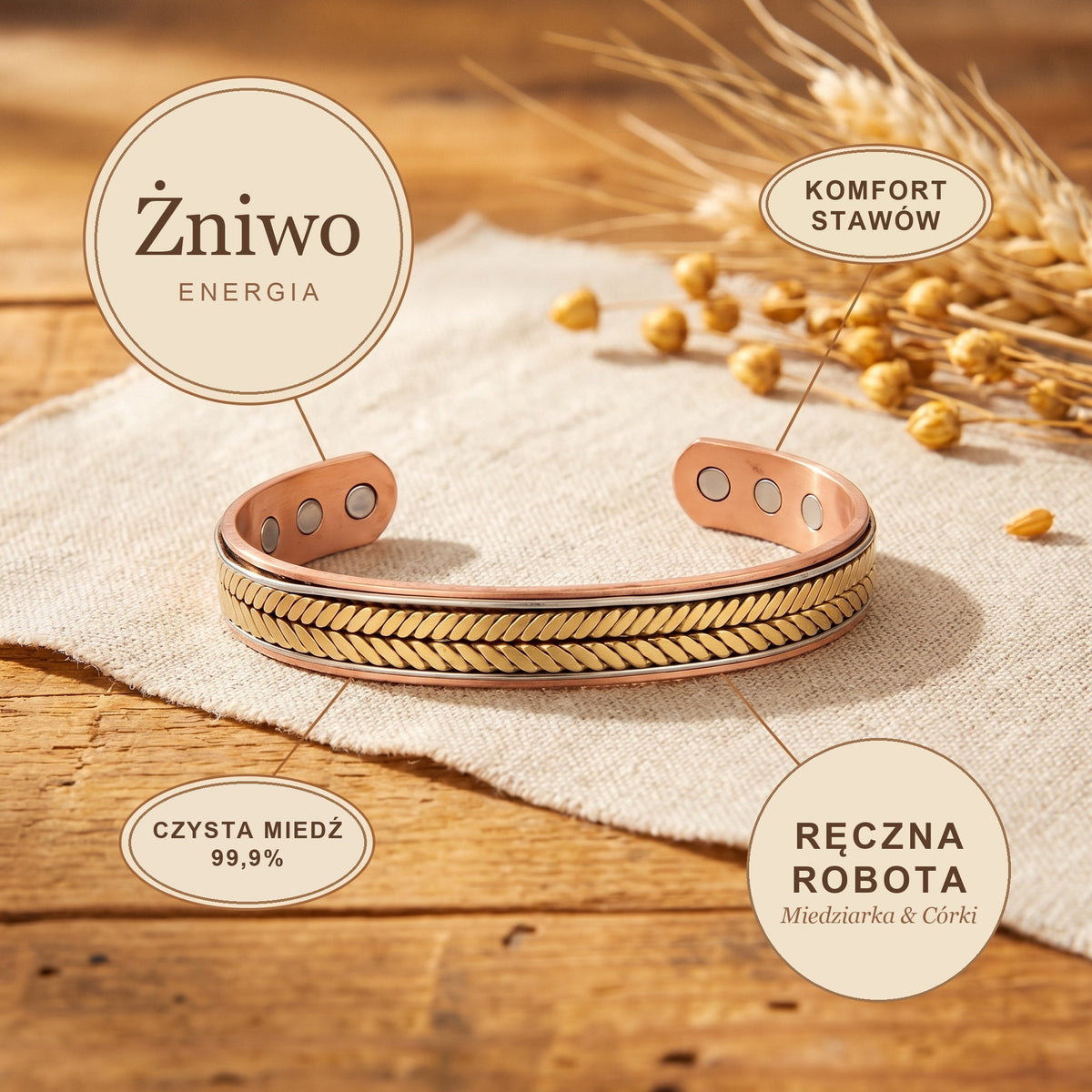 Bransoletka Miedziana Żniwo, energia miedzi