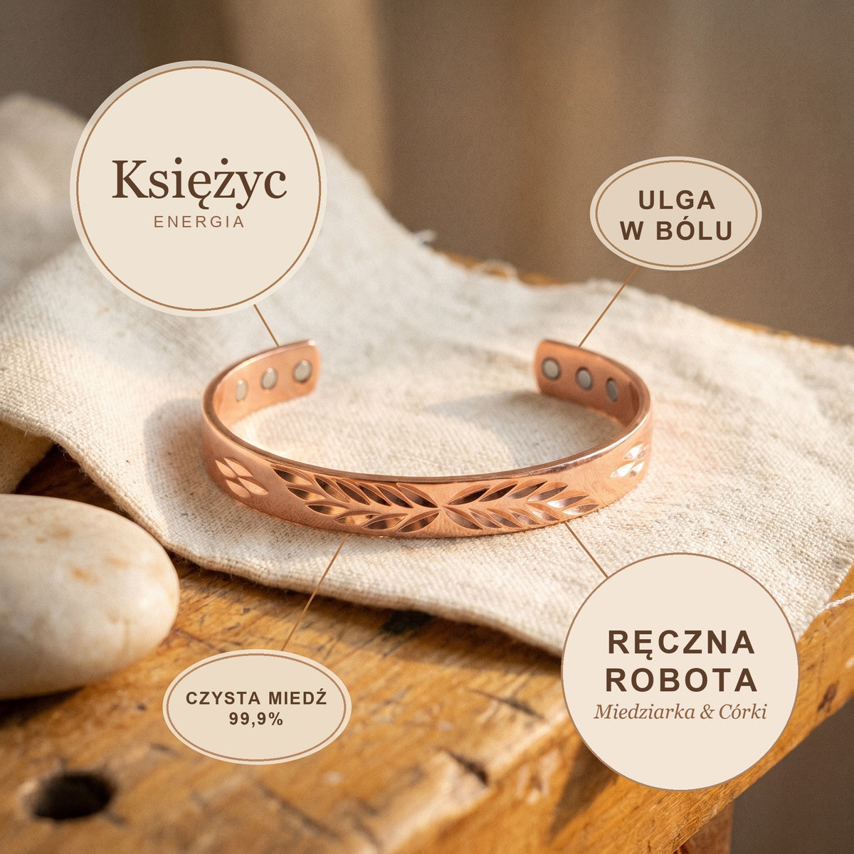 Bransoletka Miedziana Księżyc, energia miedzi