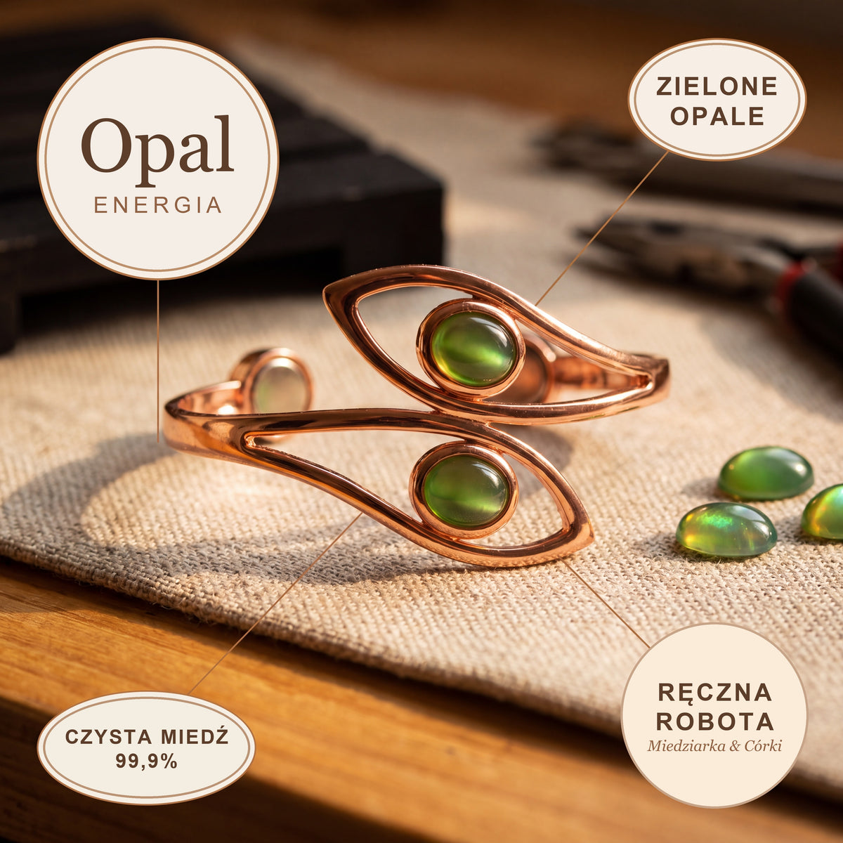 Bransoletka Miedziana Opal, energia miedzi
