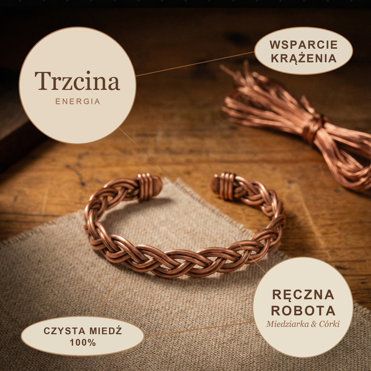 Bransoletka na Kostkę Miedziana Trzcina, energia miedzi