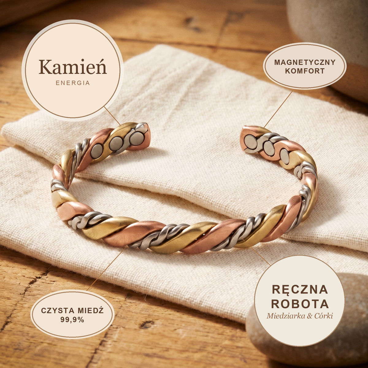 Bransoletka Miedziana Kamień, energia miedzi