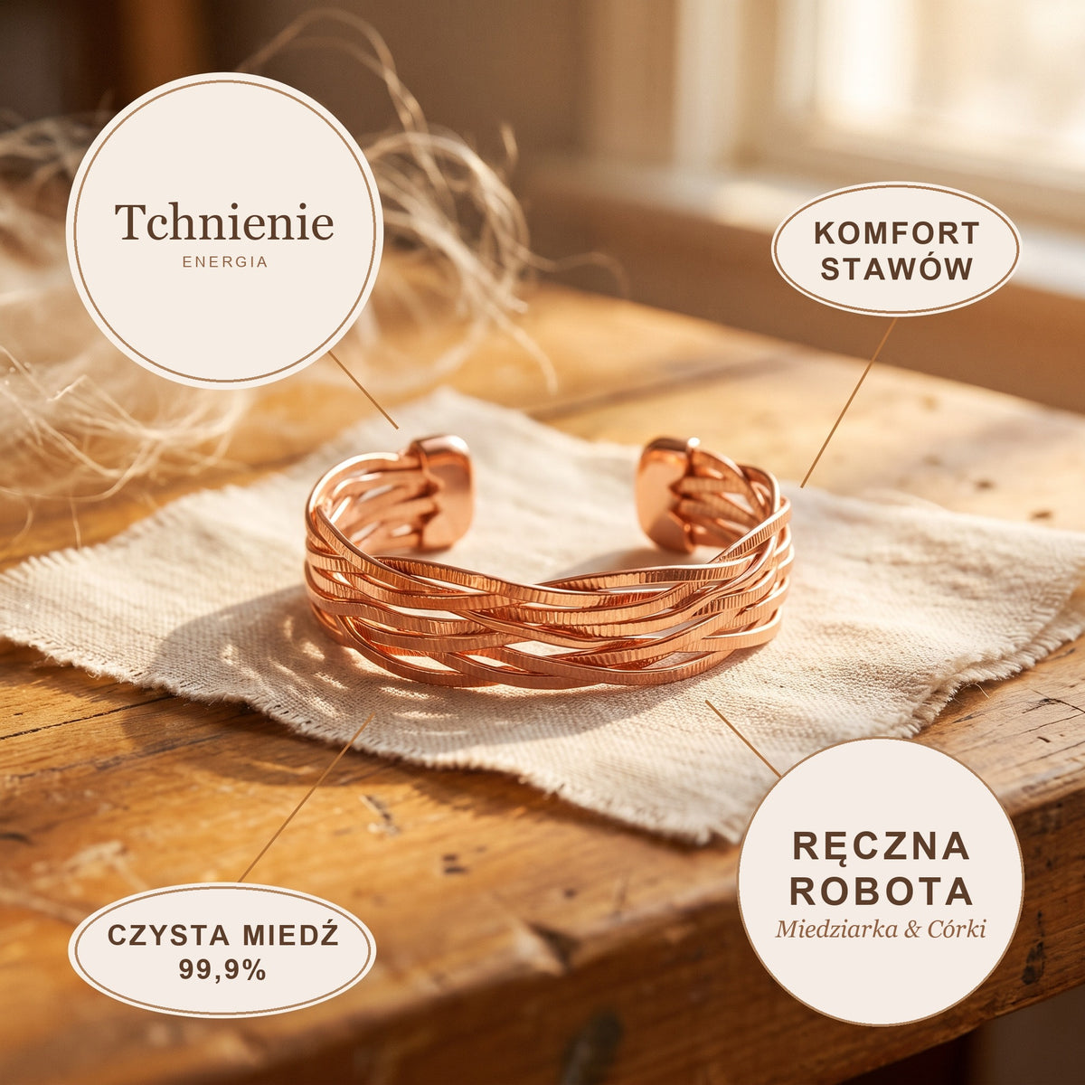 Bransoletka Miedziana Tchnienie, energia miedzi